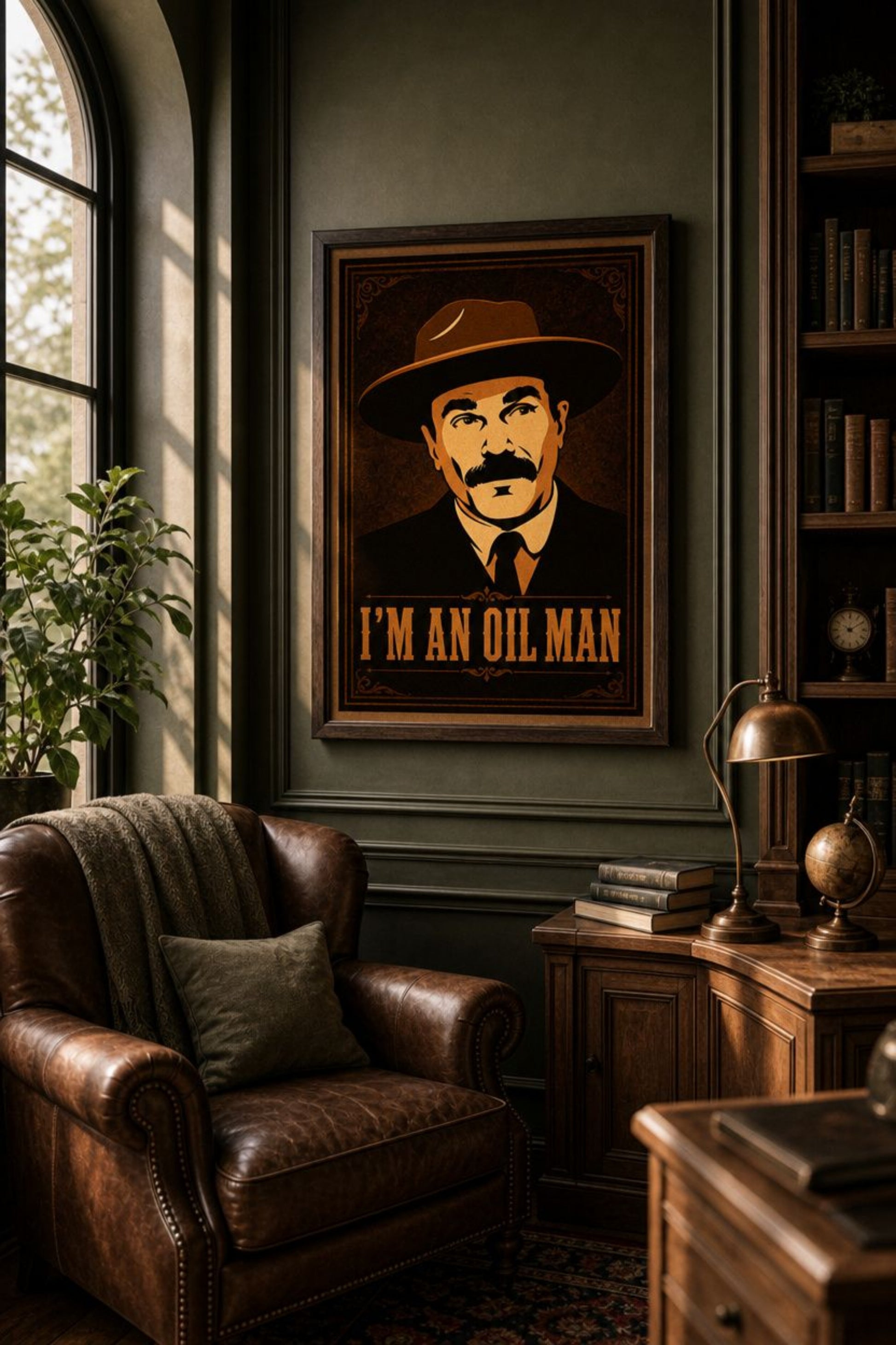 Matte poster with vintage oilman portrait illustration and I'm an Oil Man text