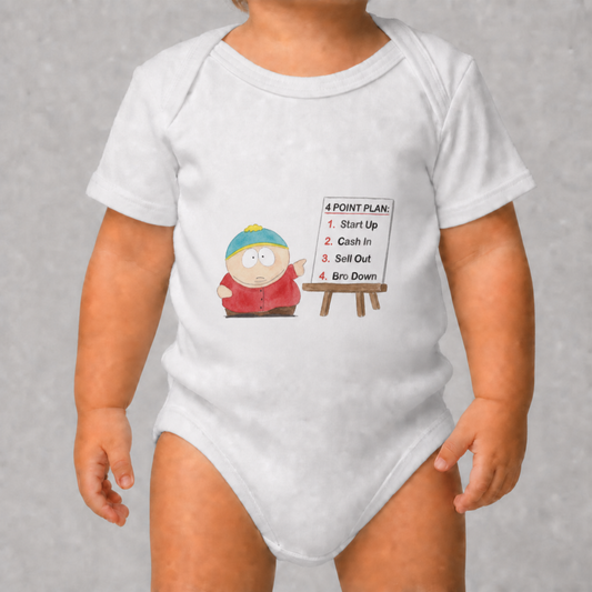 Baby bodysuit with a Baby Entrepreneur design Cartman pointing
