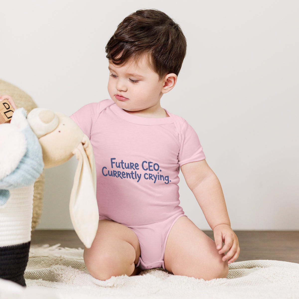 Baby bodysuit with the words Future CEO, currently crying