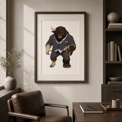 "Bull Bear Man" South Park ManBearPig-style matte poster