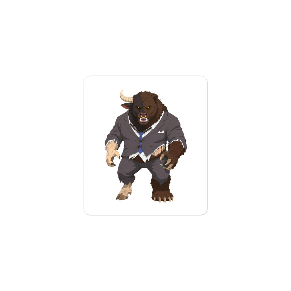 "Bull Bear Man" South Park ManBearPig-style kiss-cut sticker