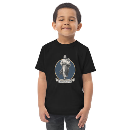 Toddler t-shirt with the words Jesus Saves as a savings pun