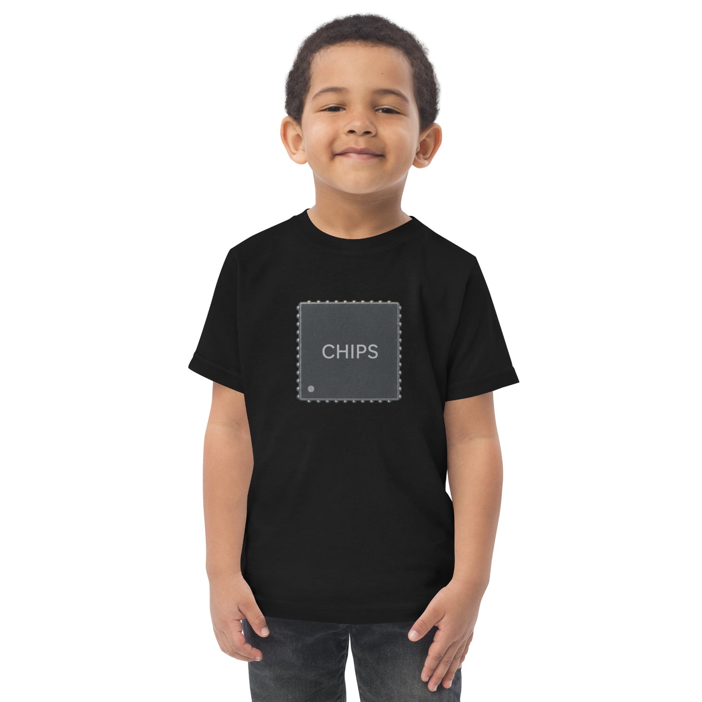 Toddler t-shirt with a microchip design and the words The Age of Chips
