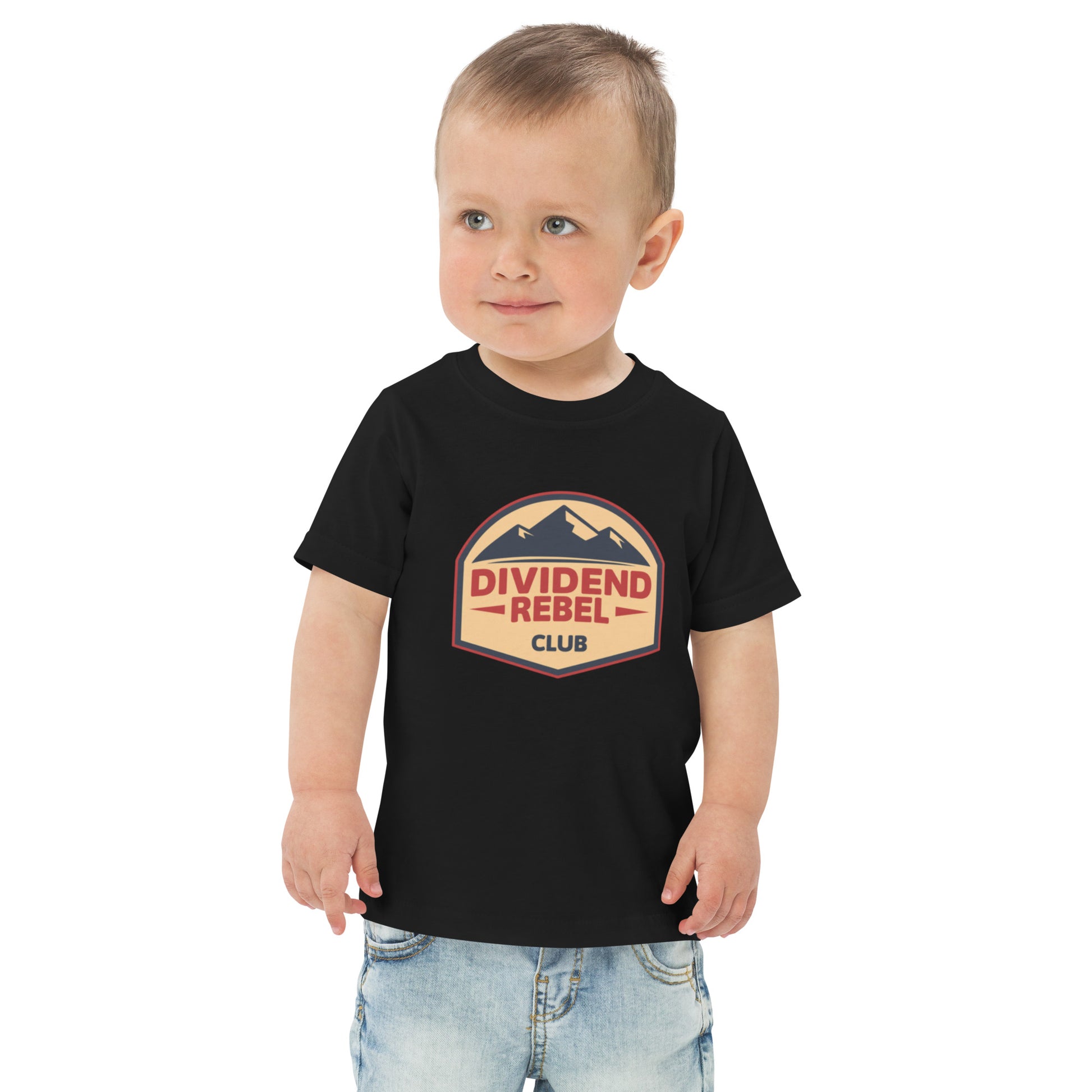Toddler t-shirt with a Dividend Rebel Club emblem design