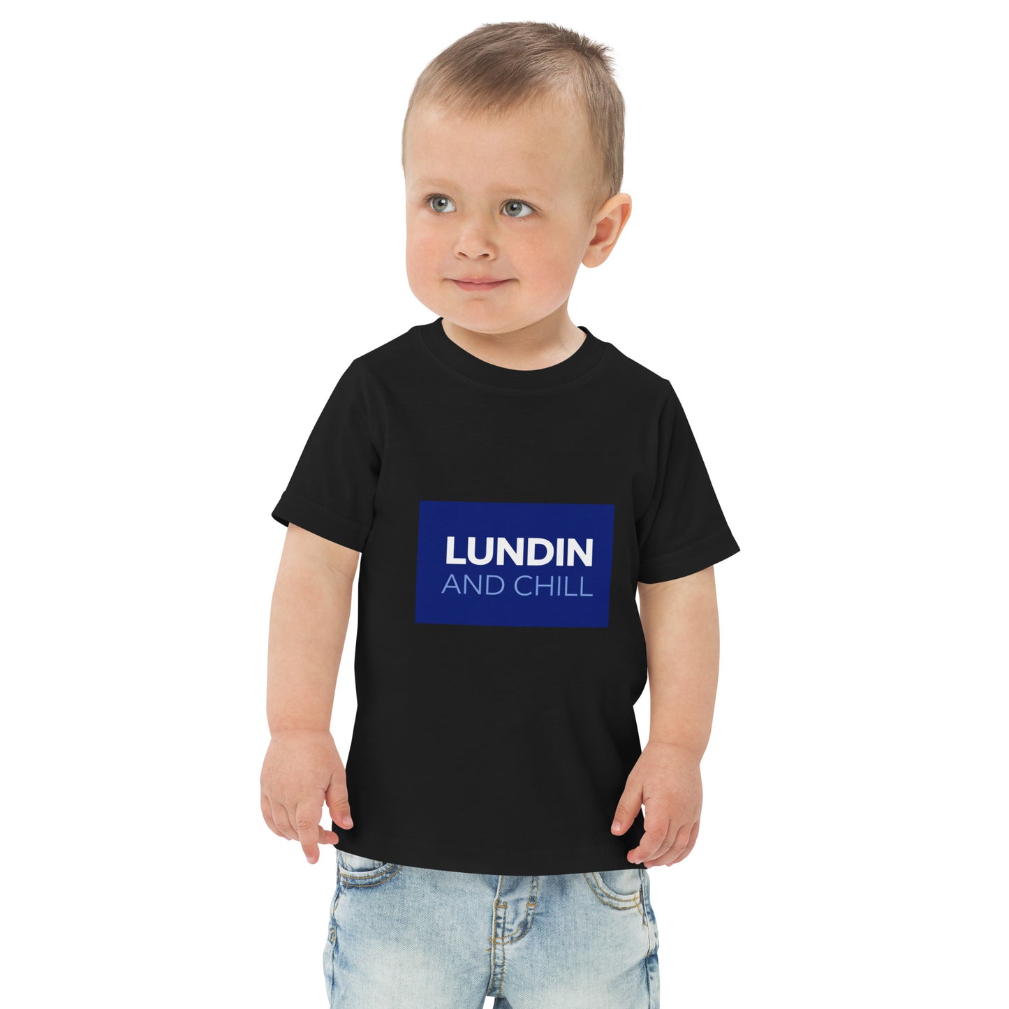 Toddler t-shirt with the words Lundin and Chill in bold lettering