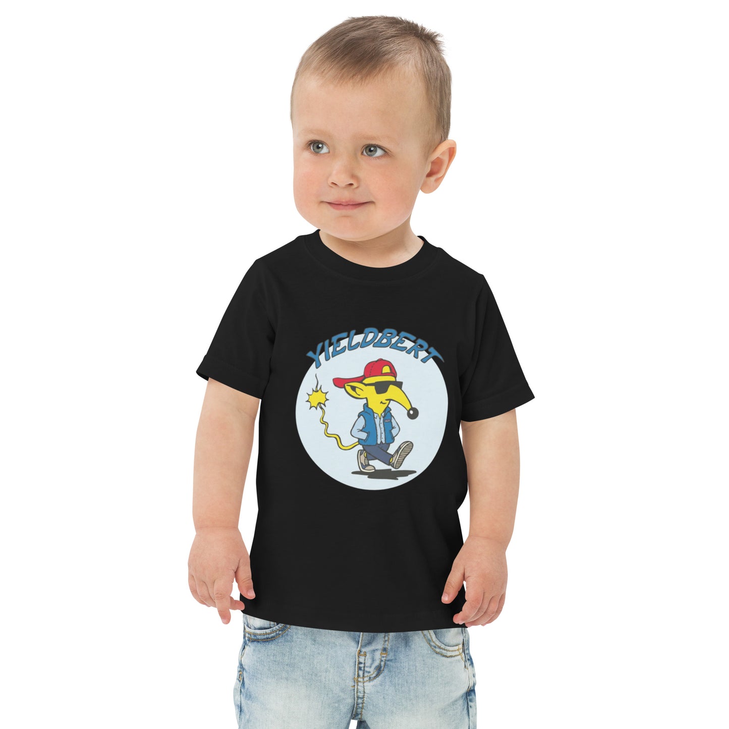 Toddler t-shirt with a character design and the name Yieldbert