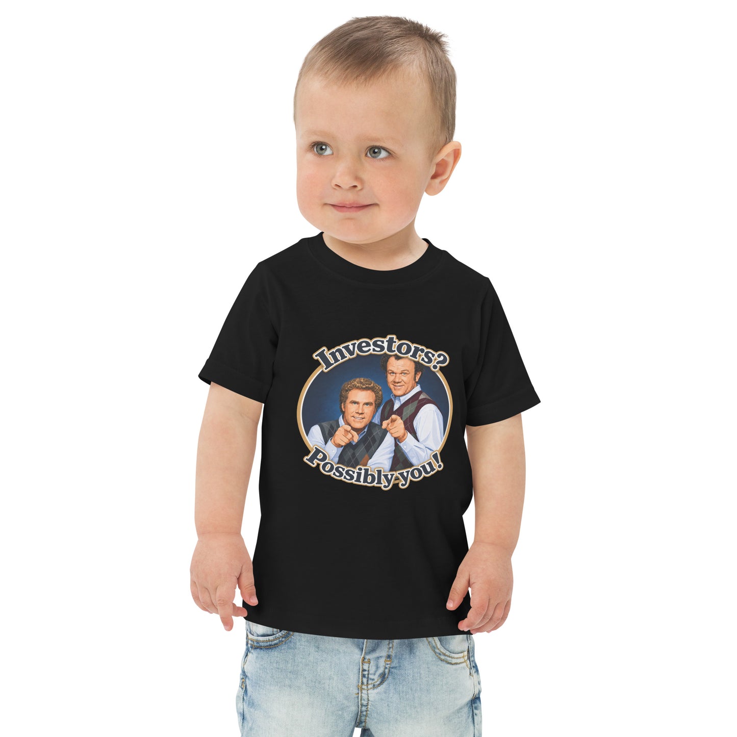 Toddler t-shirt with a two-character investing duo design