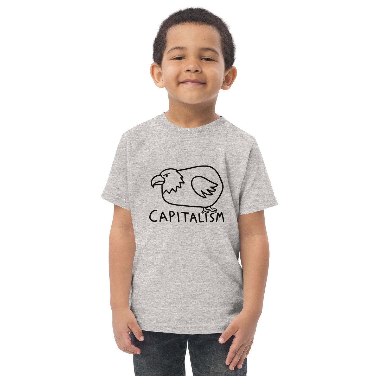 Toddler t-shirt with an illustrated eagle and the words The Eagle of Capitalism