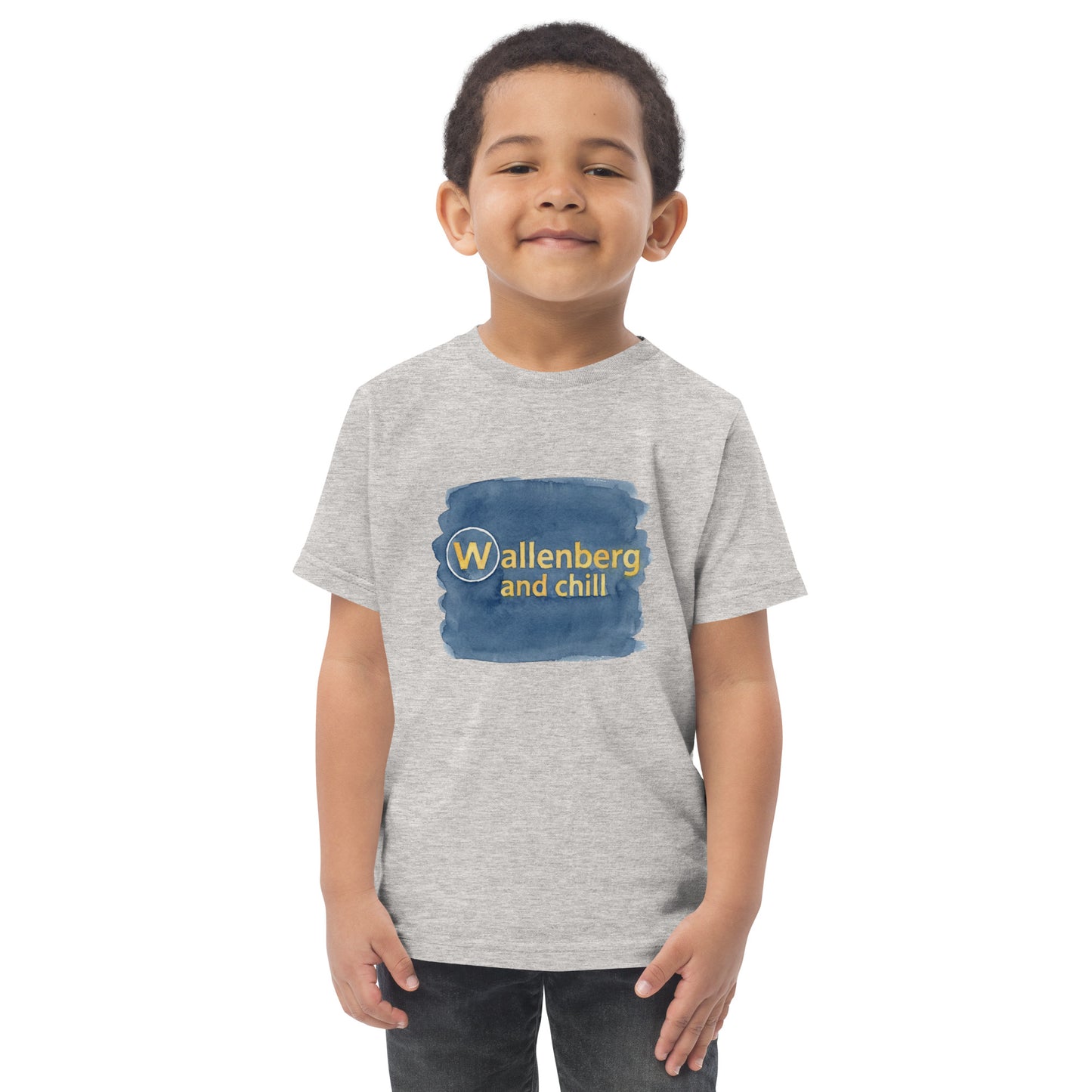 Toddler t-shirt with a watercolour-style design and the words Wallenberg and Chill