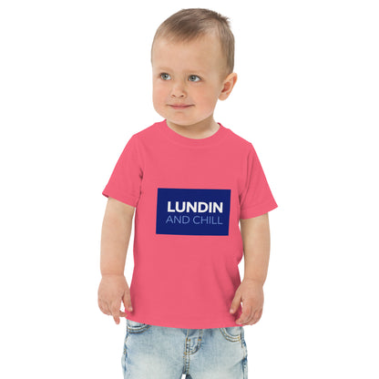 Toddler t-shirt with the words Lundin and Chill in bold lettering
