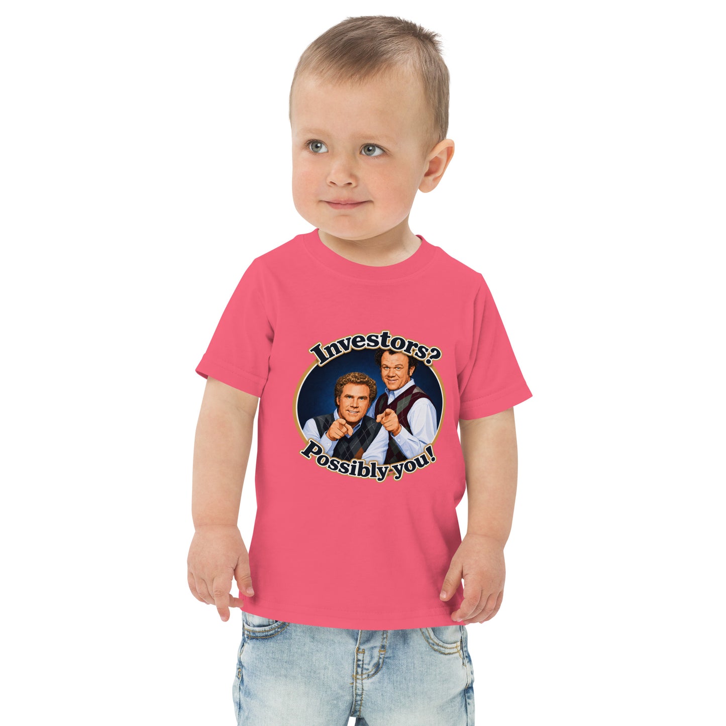 Toddler t-shirt with a two-character investing duo design
