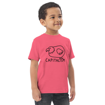 Toddler t-shirt with an illustrated eagle and the words The Eagle of Capitalism
