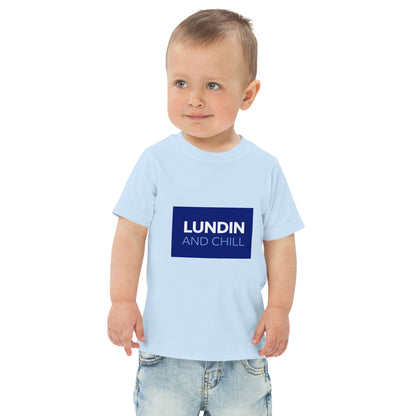 Toddler t-shirt with the words Lundin and Chill in bold lettering