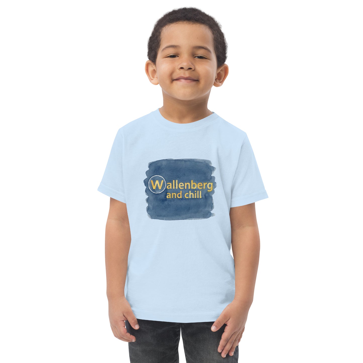 Toddler t-shirt with a watercolour-style design and the words Wallenberg and Chill