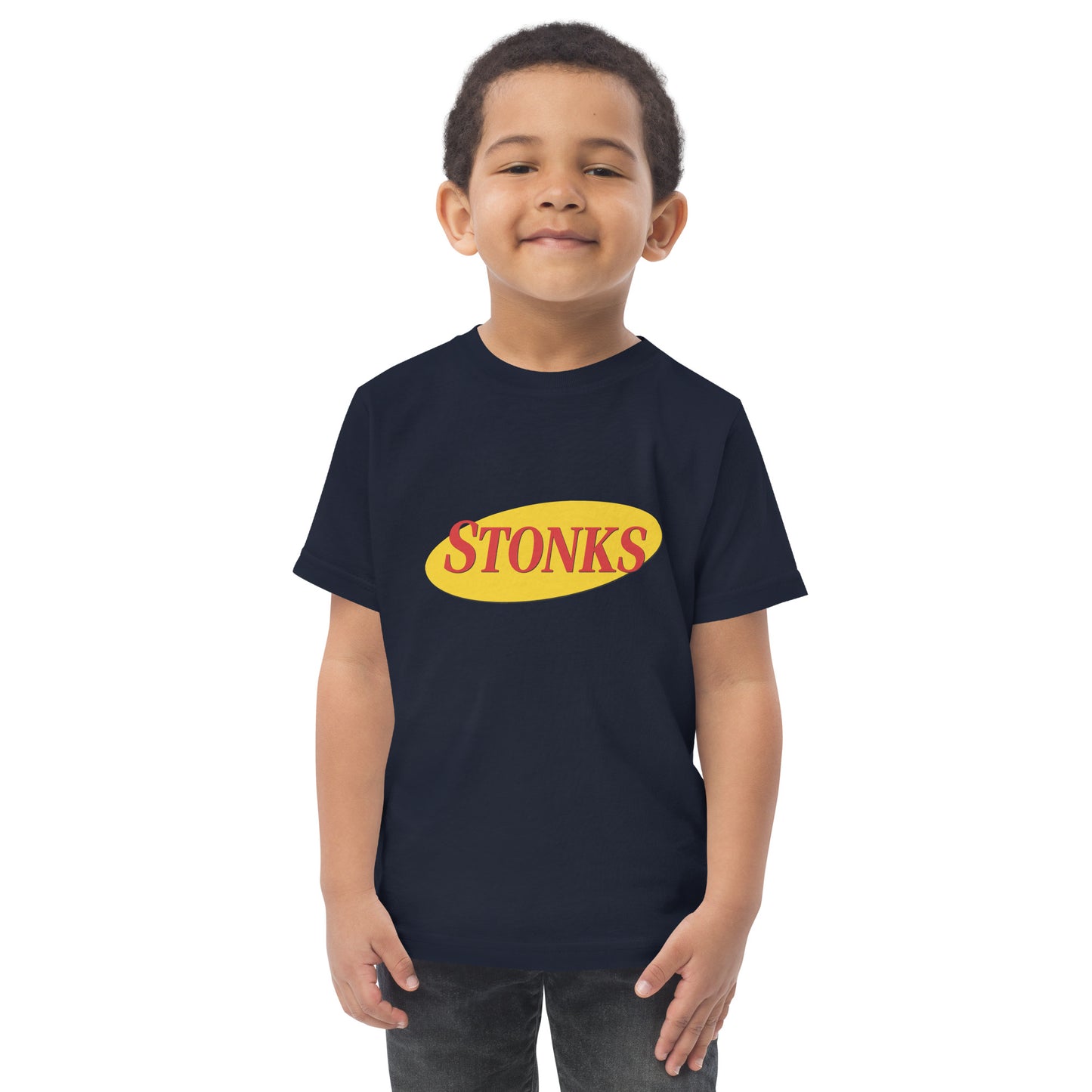 Toddler t-shirt with the word Stonks in bold lettering