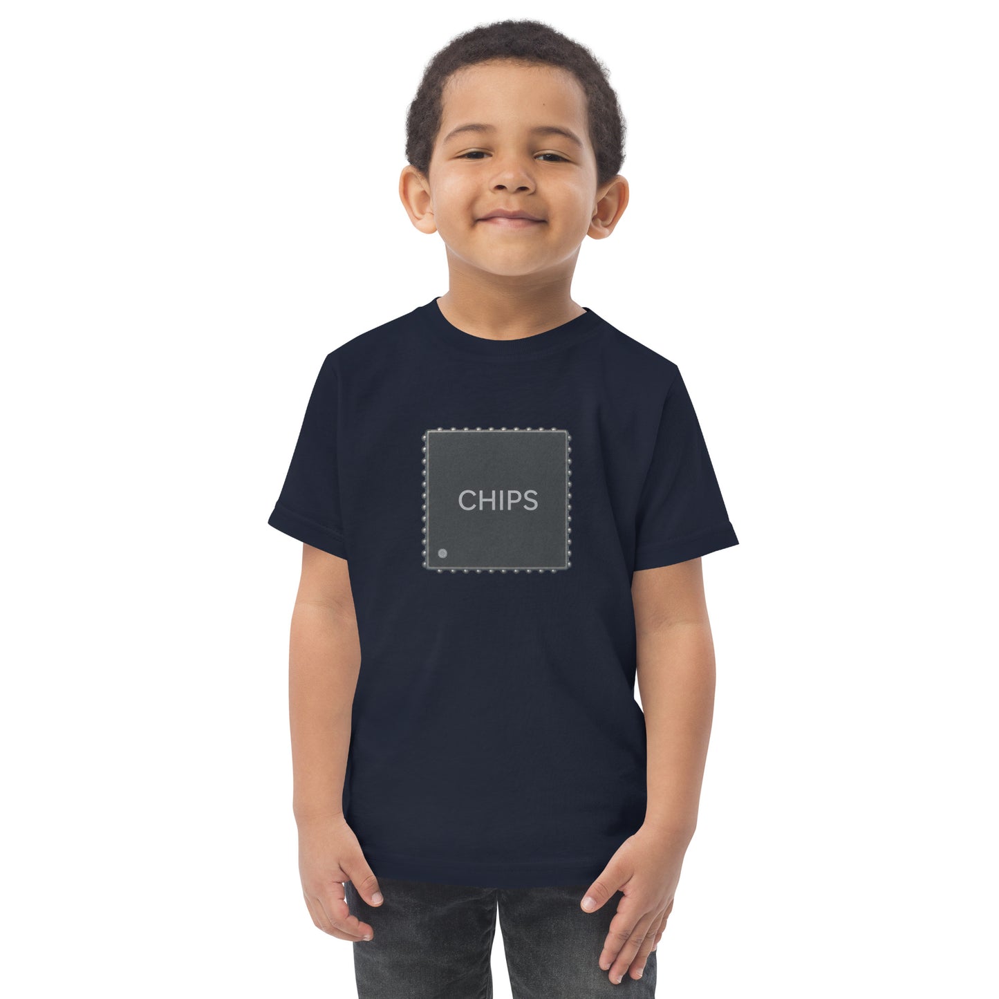 Toddler t-shirt with a microchip design and the words The Age of Chips
