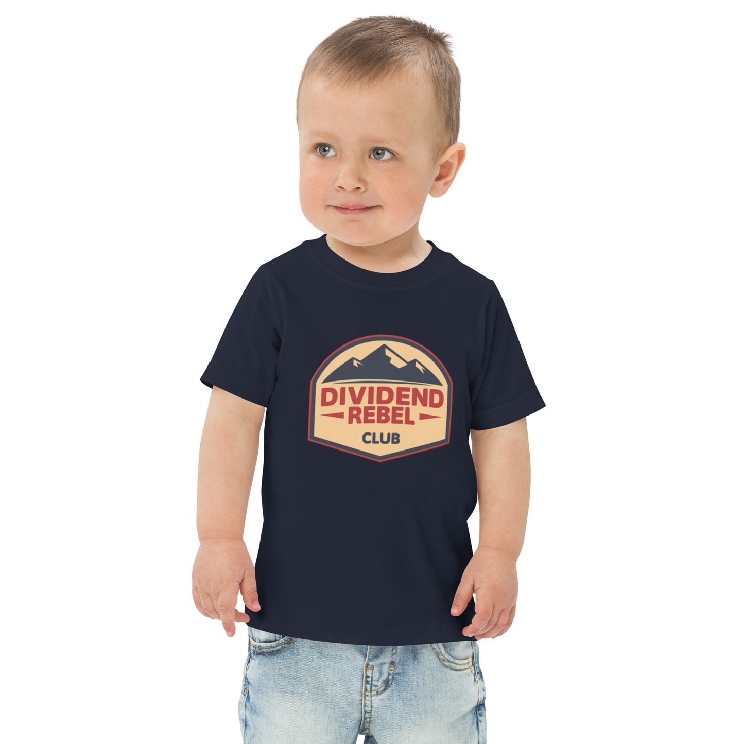 Toddler t-shirt with a Dividend Rebel Club emblem design