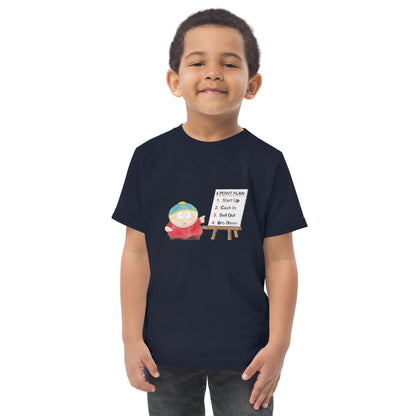 Toddler t-shirt with a numbered four-step business plan design ending in profit