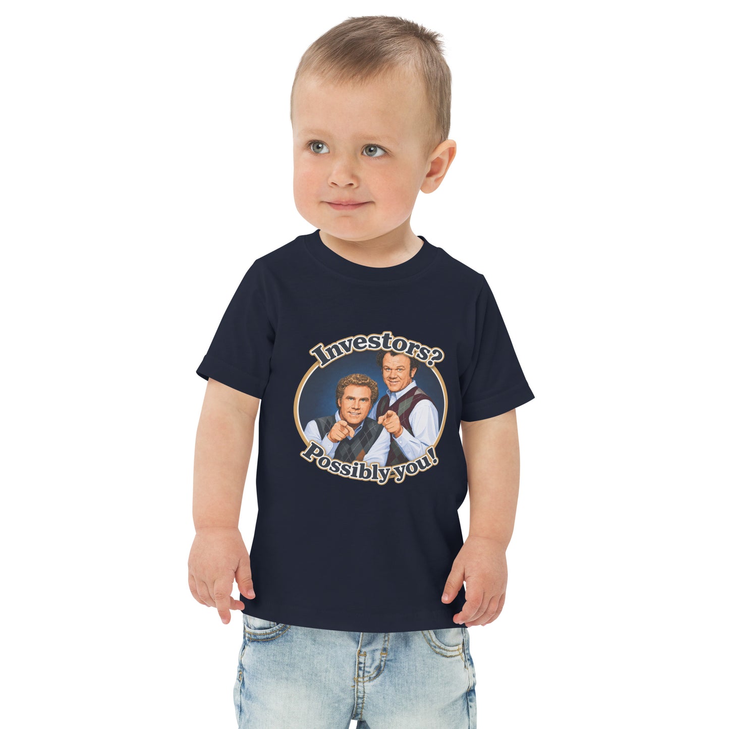 Toddler t-shirt with a two-character investing duo design