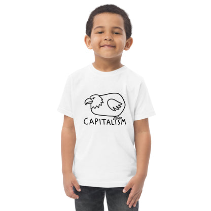 Toddler t-shirt with an illustrated eagle and the words The Eagle of Capitalism