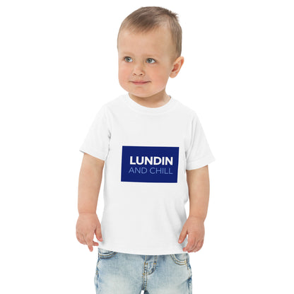 Toddler t-shirt with the words Lundin and Chill in bold lettering