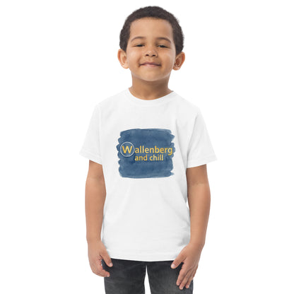 Toddler t-shirt with a watercolour-style design and the words Wallenberg and Chill