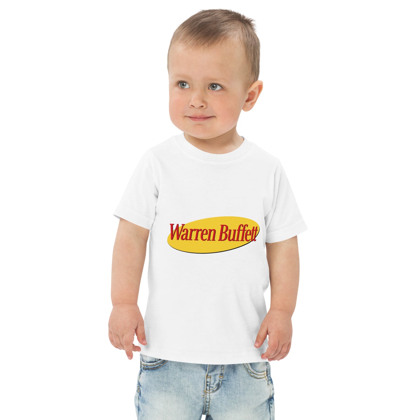 Toddler t-shirt with a stylised portrait design of a well-known value investor