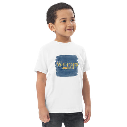 Toddler t-shirt with a watercolour-style design and the words Wallenberg and Chill