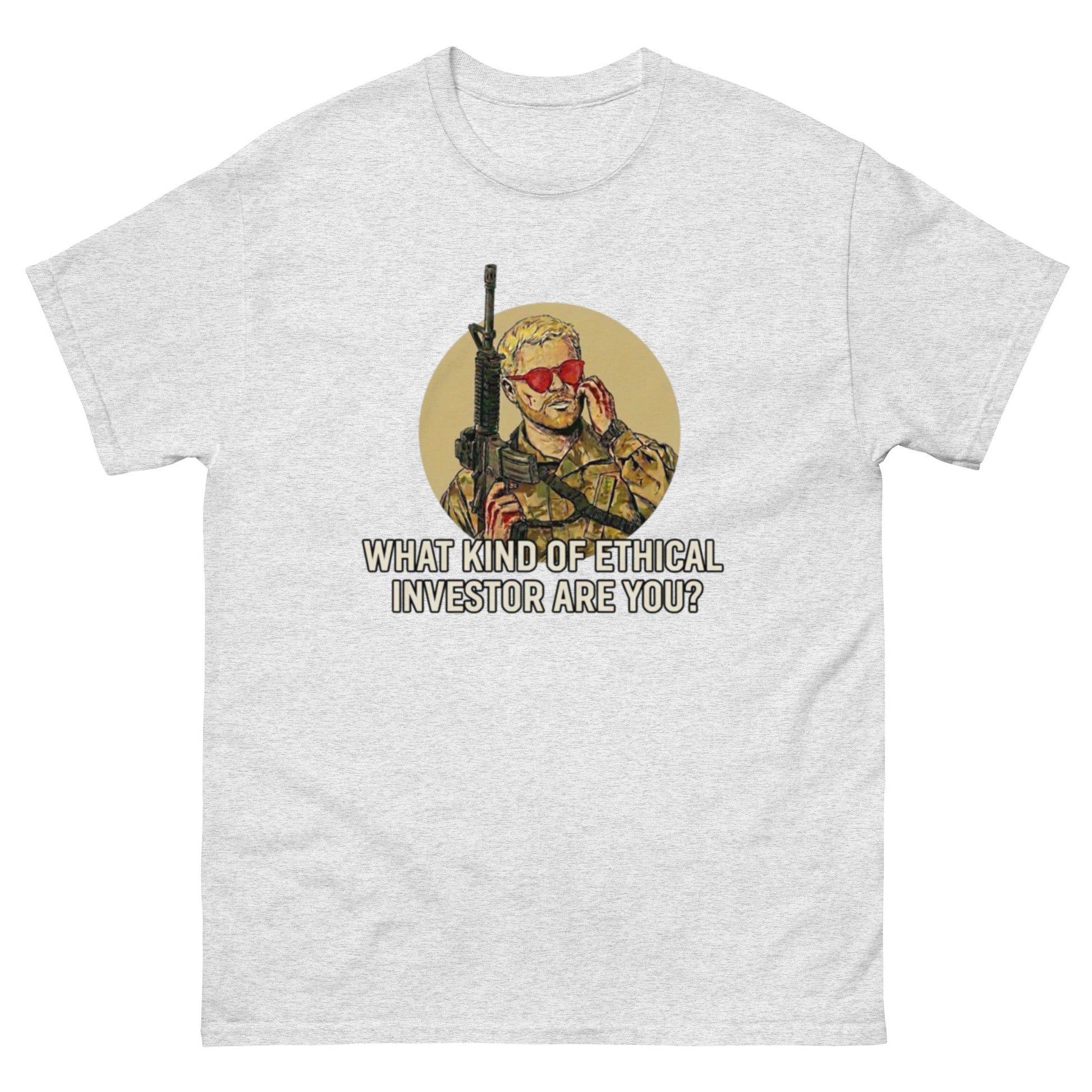 "What kind of ethical investor are you?" Civil War (2024)-styled unisex t-shirt