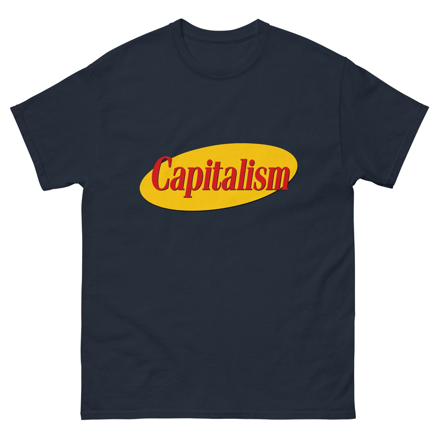 "Capitalism" in retro sitcom-style lettering on a unisex t-shirt