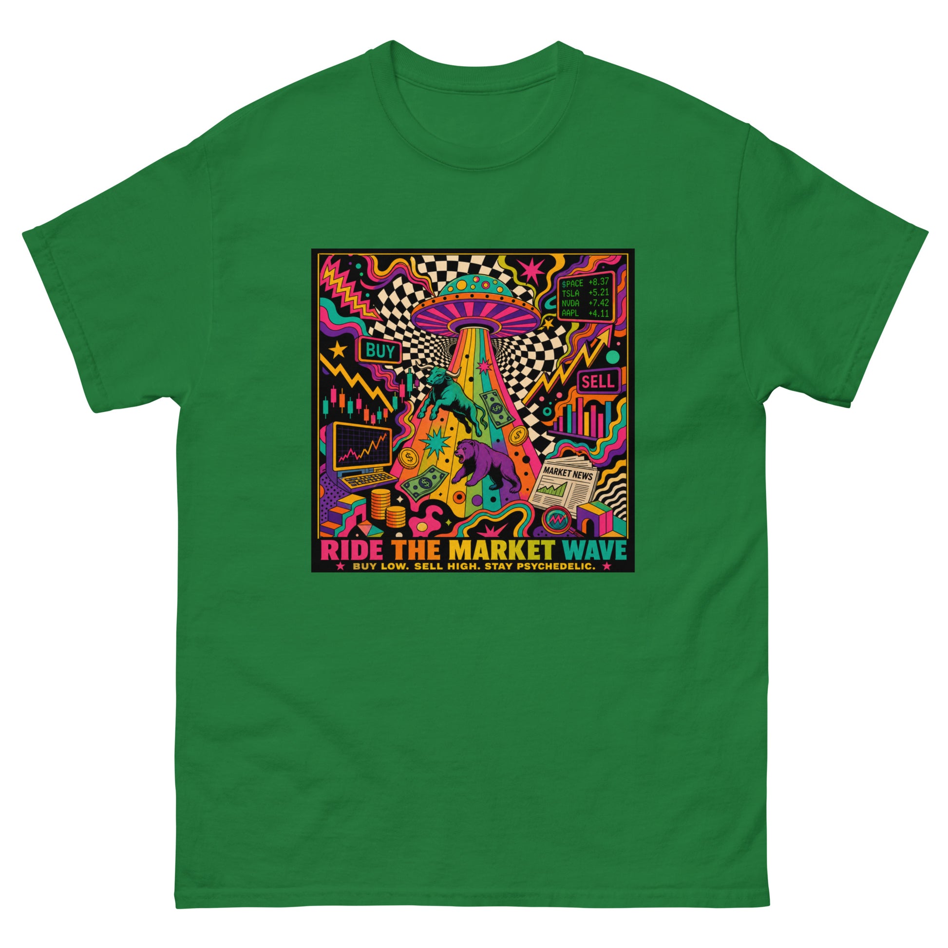 "Ride the Market" trippy psychedelic Wall Street unisex t-shirt