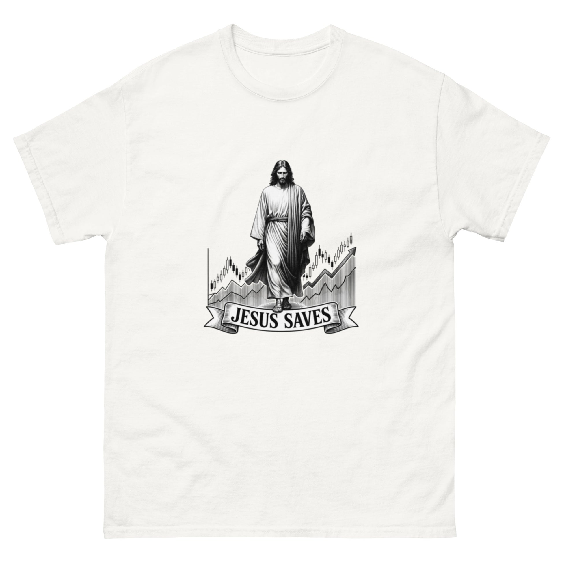  "Jesus Saves Charts" technical-analysis pun unisex t-shirt