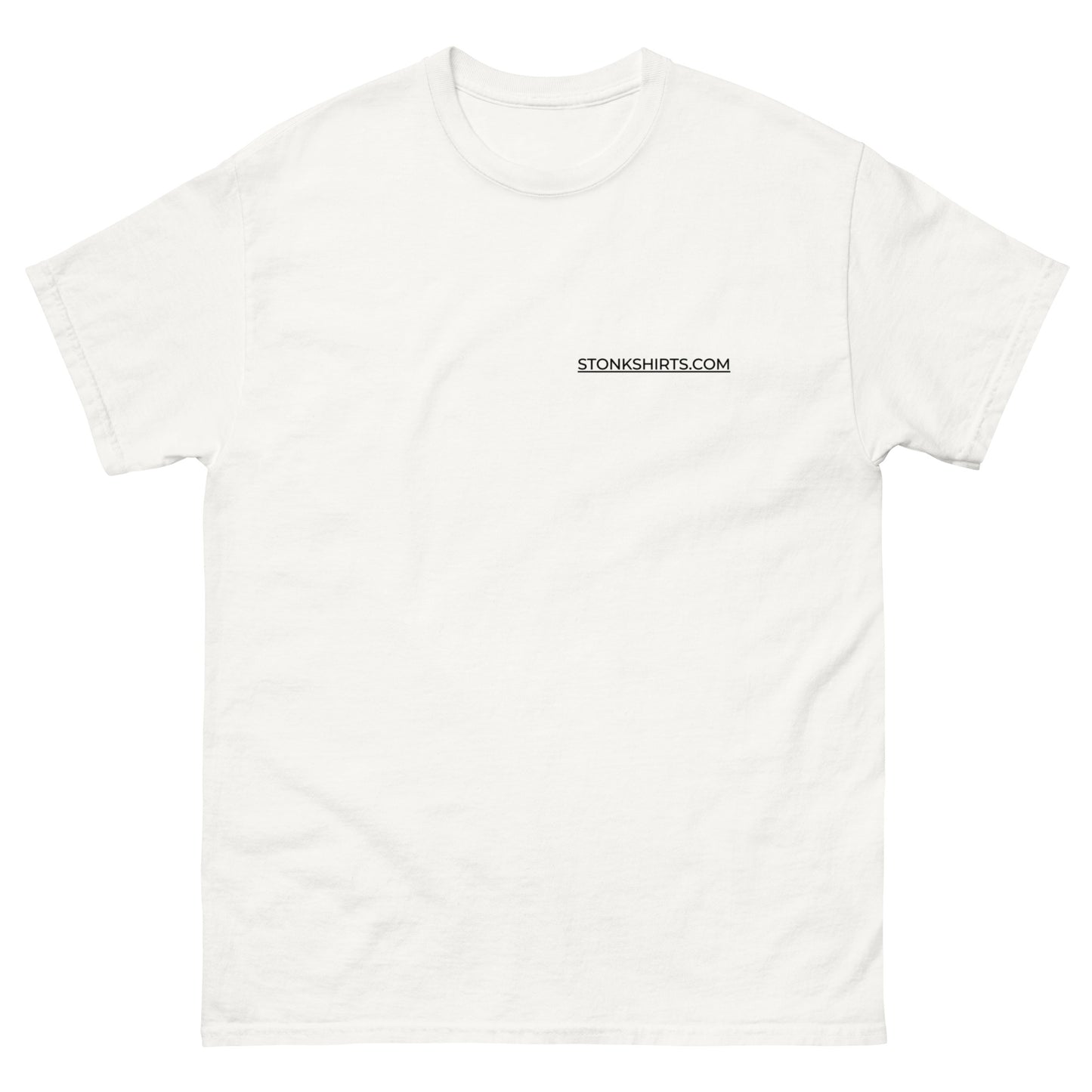 Unisex t-shirt with Step Brothers back print of Brennan and Dale pointing, with the quote Good looking? Possibly you! and a small Stonkshirts chest print