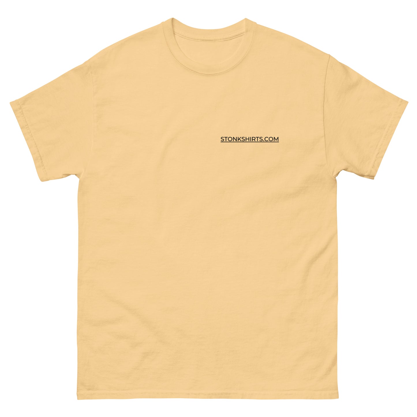 Unisex t-shirt with Step Brothers back print of Brennan and Dale pointing, with the quote Good looking? Possibly you! and a small Stonkshirts chest print