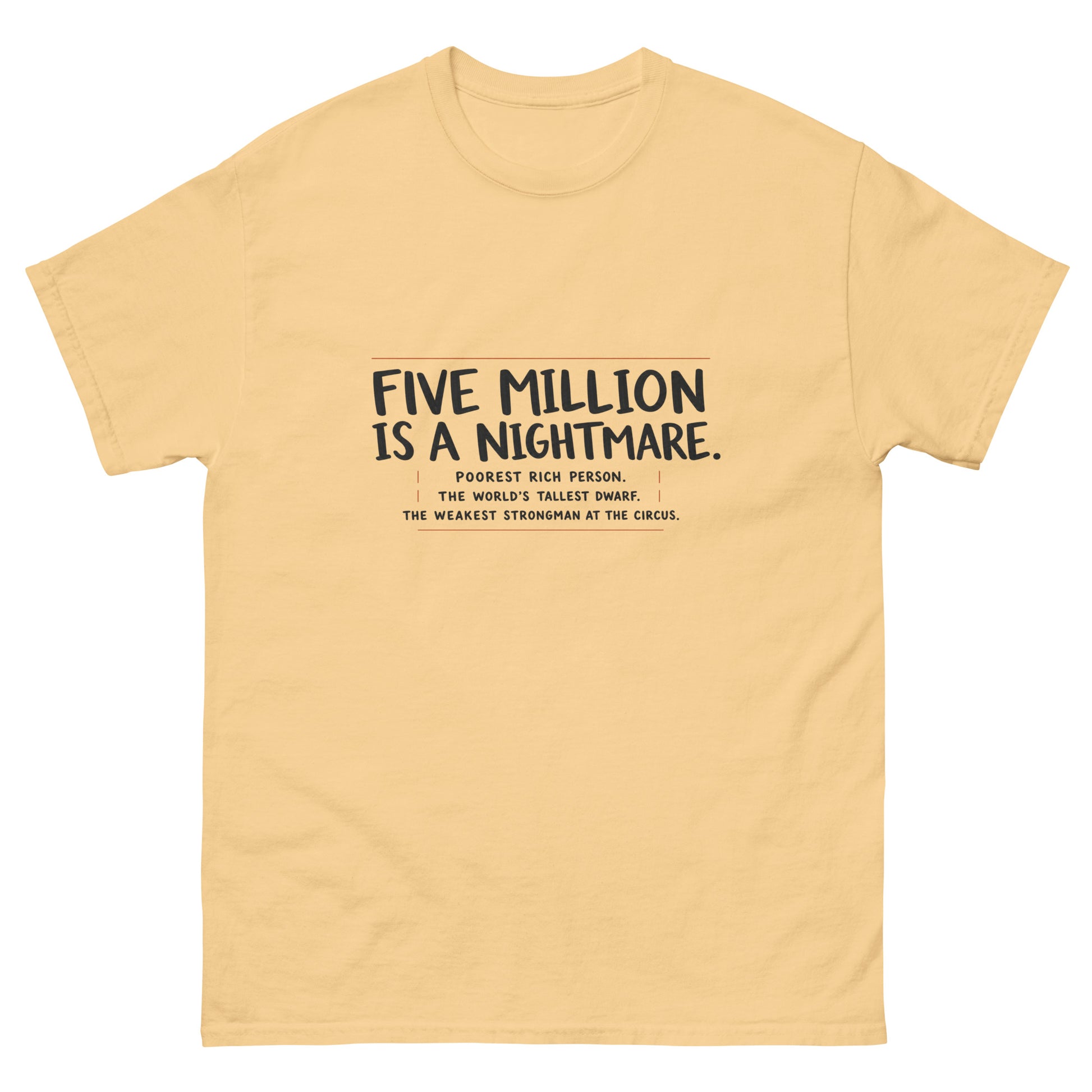 "Five million is a nightmare" quote text on a unisex t-shirt