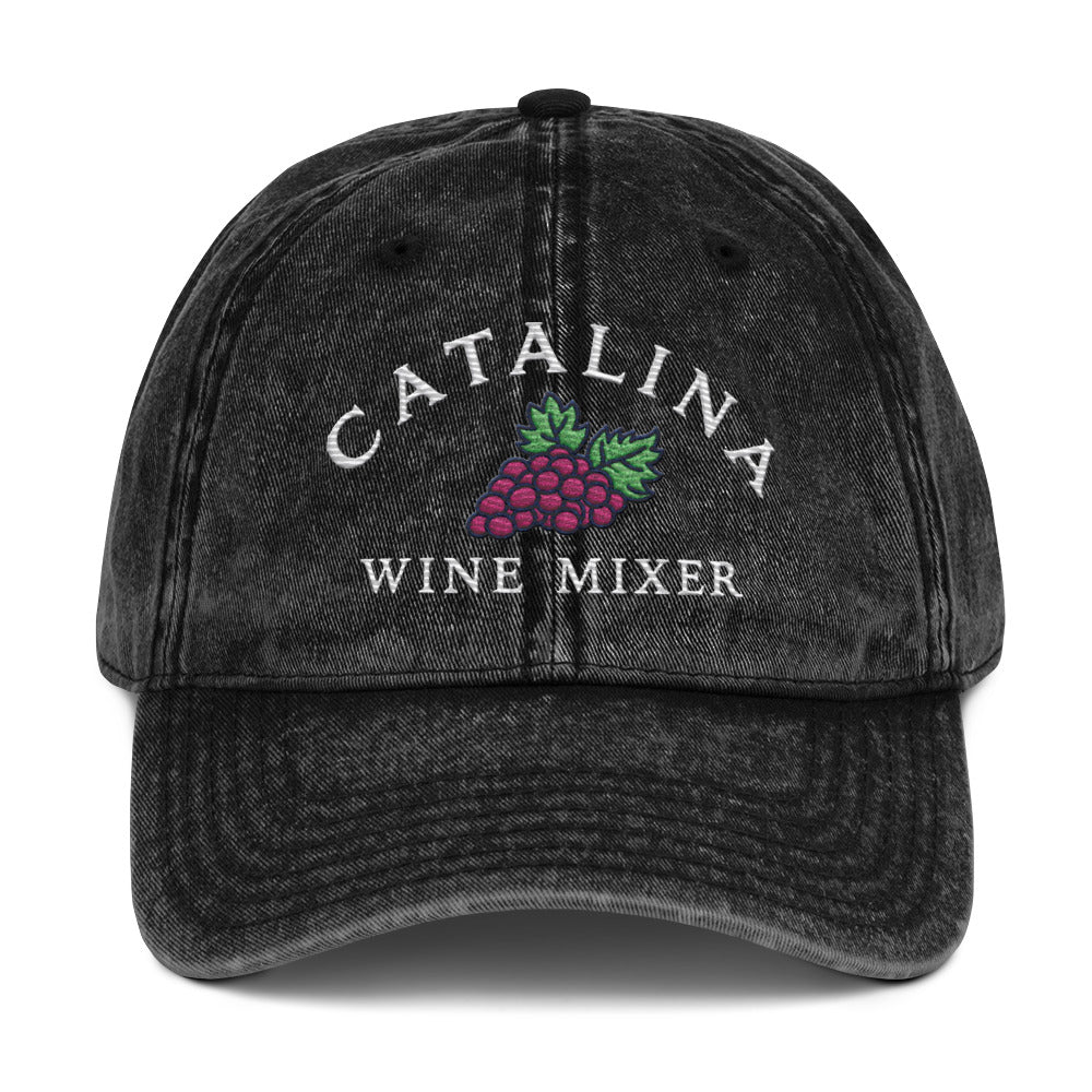 "Catalina Wine Mixer" embroidered-style grape crest on a vintage cotton twill cap