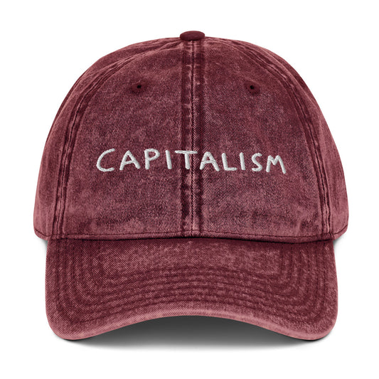 "Capitalism" embroidered on a vintage washed cotton twill cap