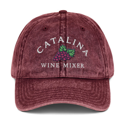 "Catalina Wine Mixer" embroidered-style grape crest on a vintage cotton twill cap