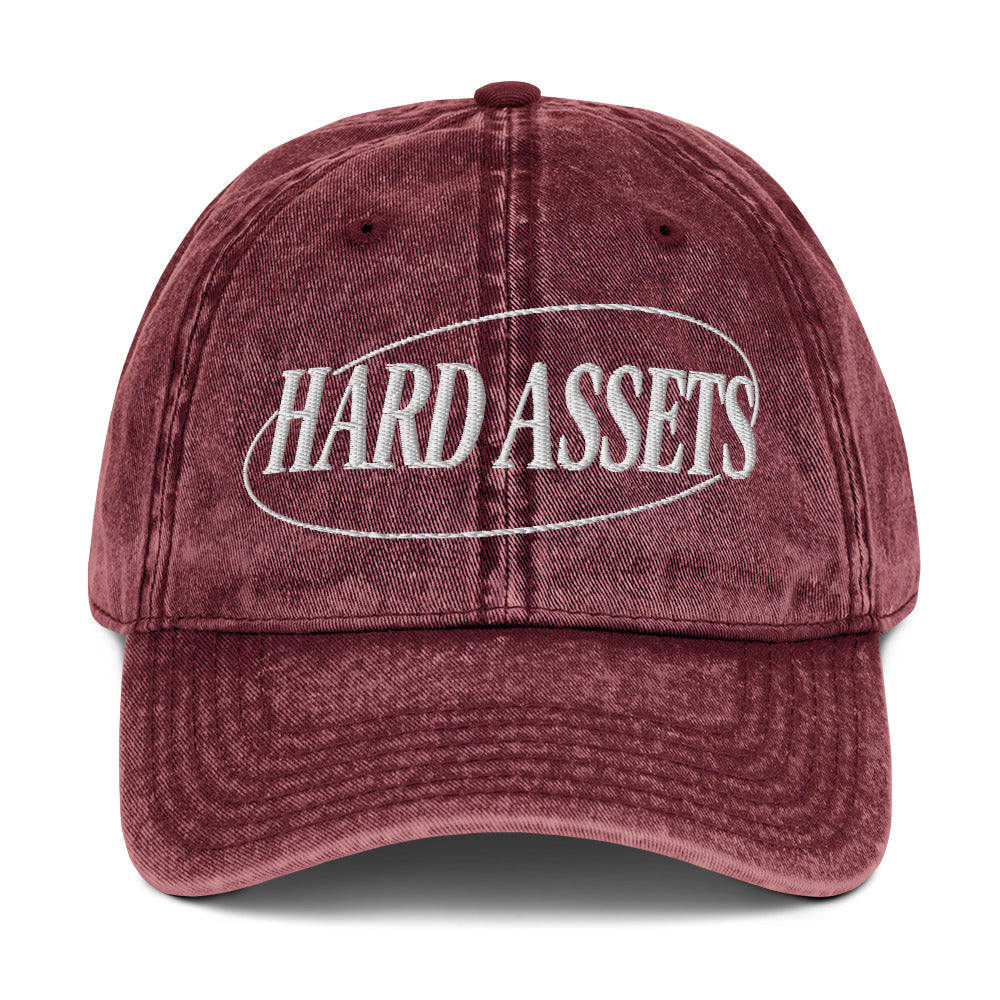 Embroidered vintage-washed cotton twill dad cap with Hard Assets commodity investing design