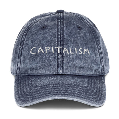 "Capitalism" embroidered on a vintage washed cotton twill cap