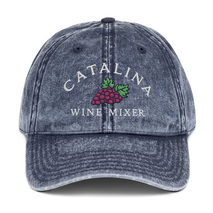 "Catalina Wine Mixer" embroidered-style grape crest on a vintage cotton twill cap