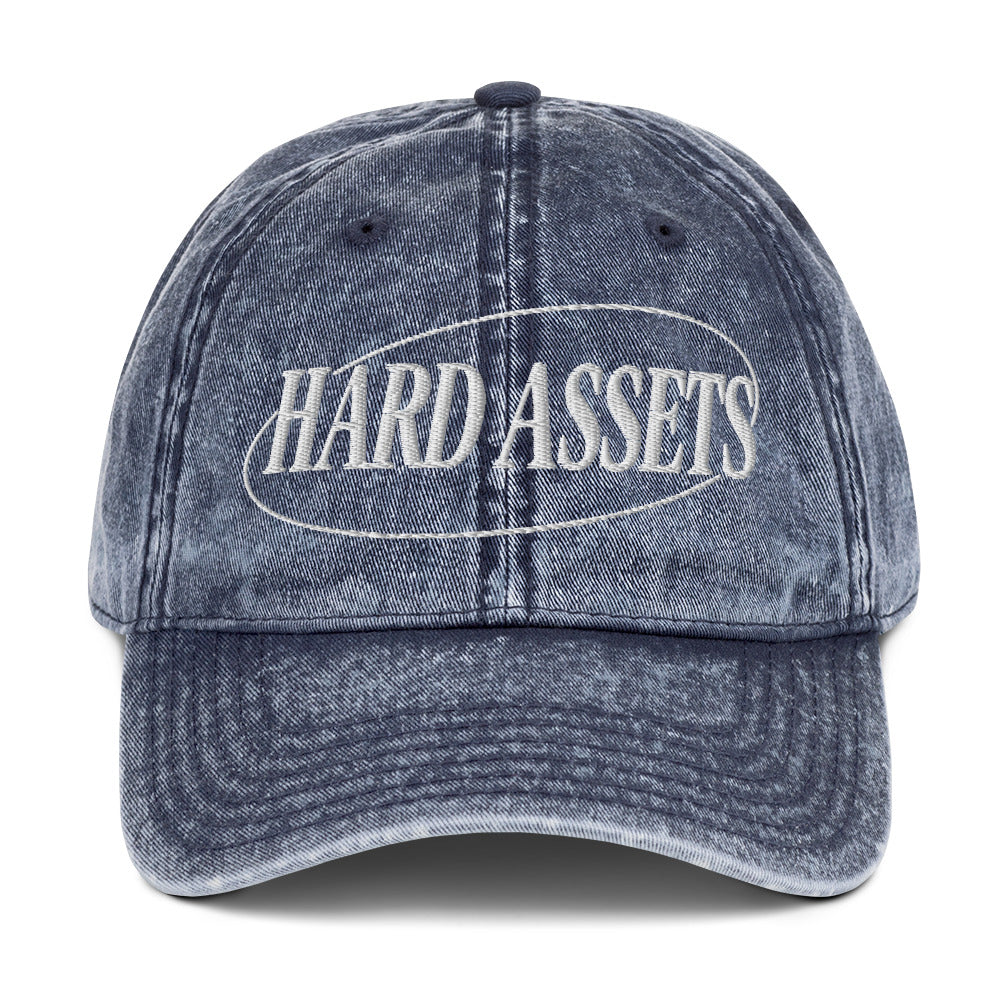 Embroidered vintage-washed cotton twill dad cap with Hard Assets commodity investing design